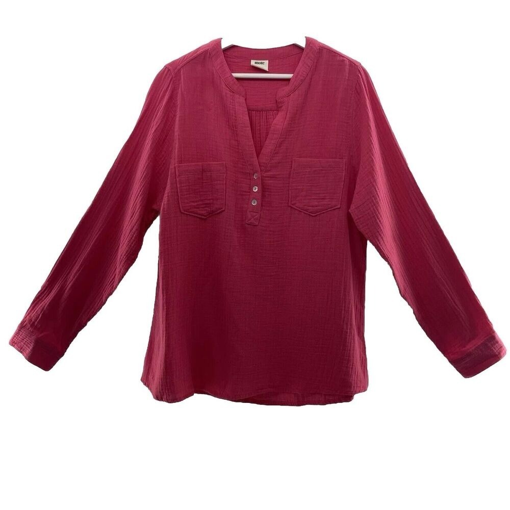 MOTE XXL Blouse Top Popover Long Sleeve Hot Pink Gauzy Anthropologie Women's